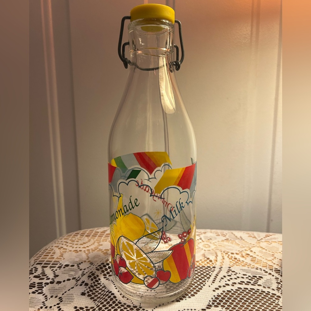 🍋Vintage CERVE Italy "Tutti Frutti" Swing Top Glass Carafe🍊 💛EUC 🇮🇹 1980s